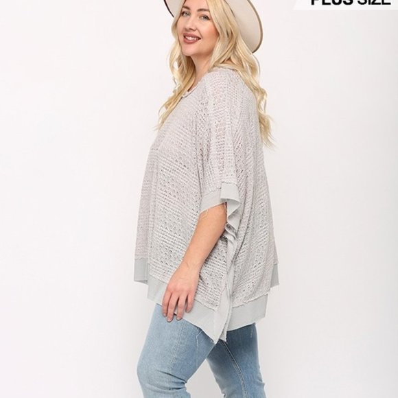 Tops | Womens Plus Size Light Grey Knit And Woven Mixed Top With Poncho ...